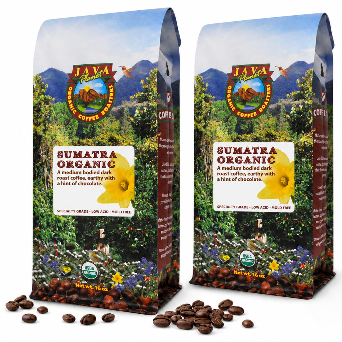 Java Planet frente del paquete mostrando 32oz y beneficio de frescura