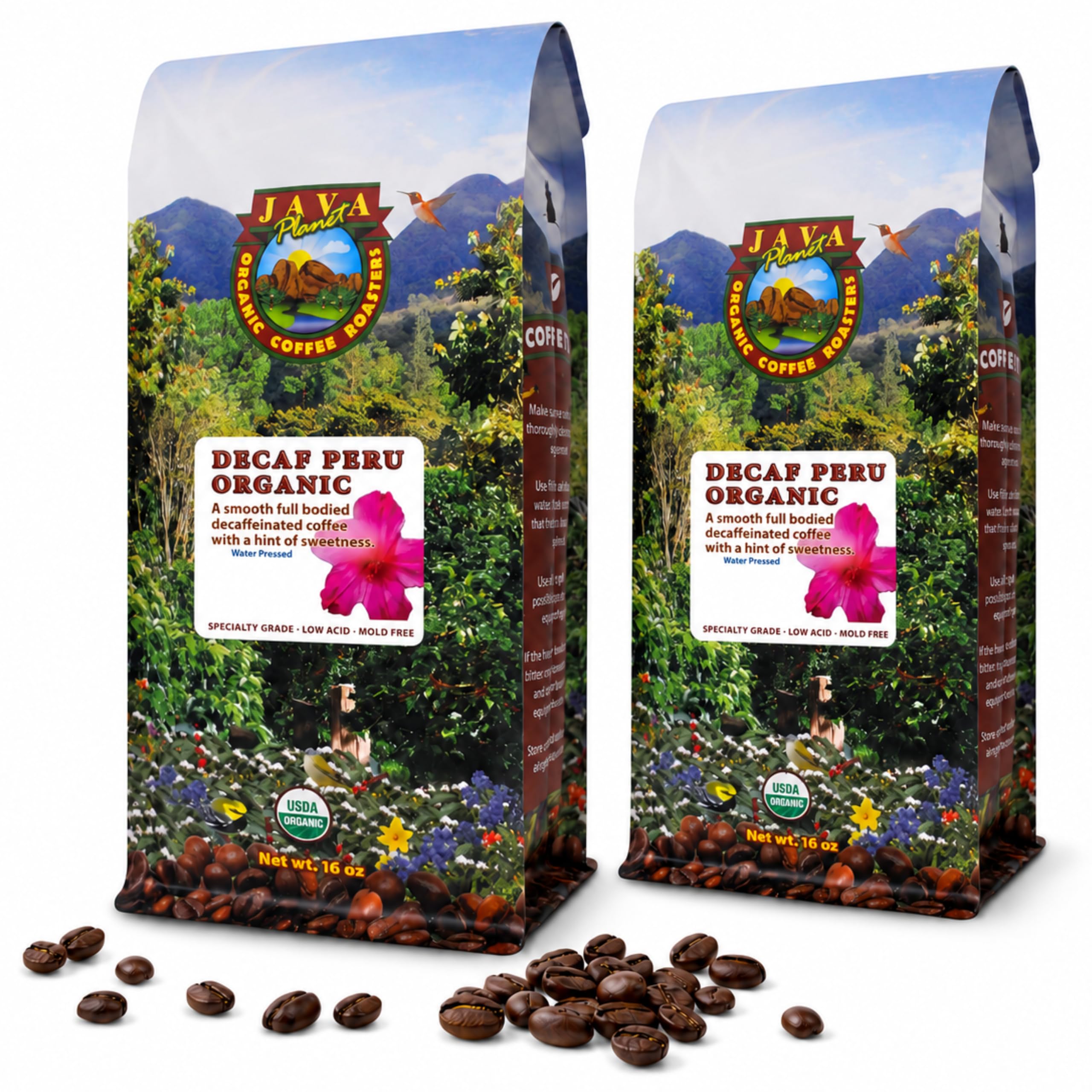 Java Planet paquete frontal mostrando marca y tamaño 32oz, conservación óptima