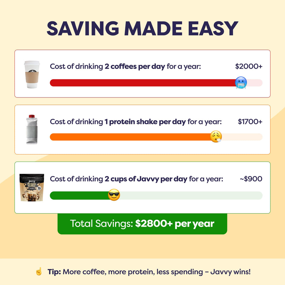 Javvy envase junto a vaso para comparar tamaño y tomar en casa