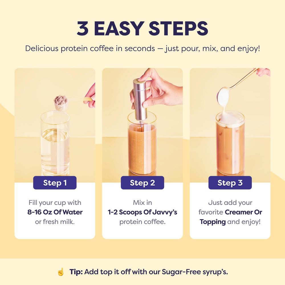 Javvy etiqueta con ingredientes resaltando proteína y prebióticos