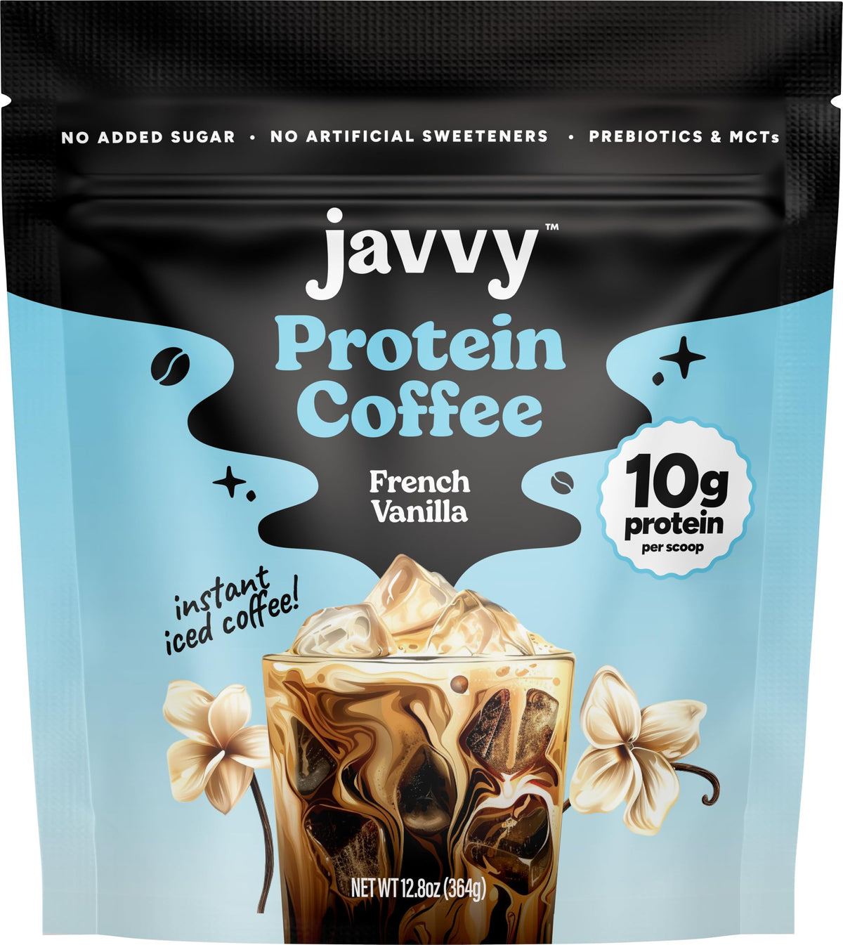 Javvy French Vanilla V3 frente del paquete mostrando etiquetado claro y sabor clásico