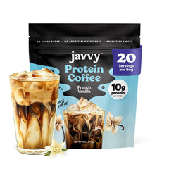 Javvy envase frontal French Vanilla Bean mostrando formato y beneficio práctico
