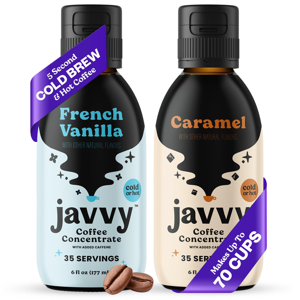 Javvy vista frontal del envase mostrando diseño y sabor vainilla caramelo