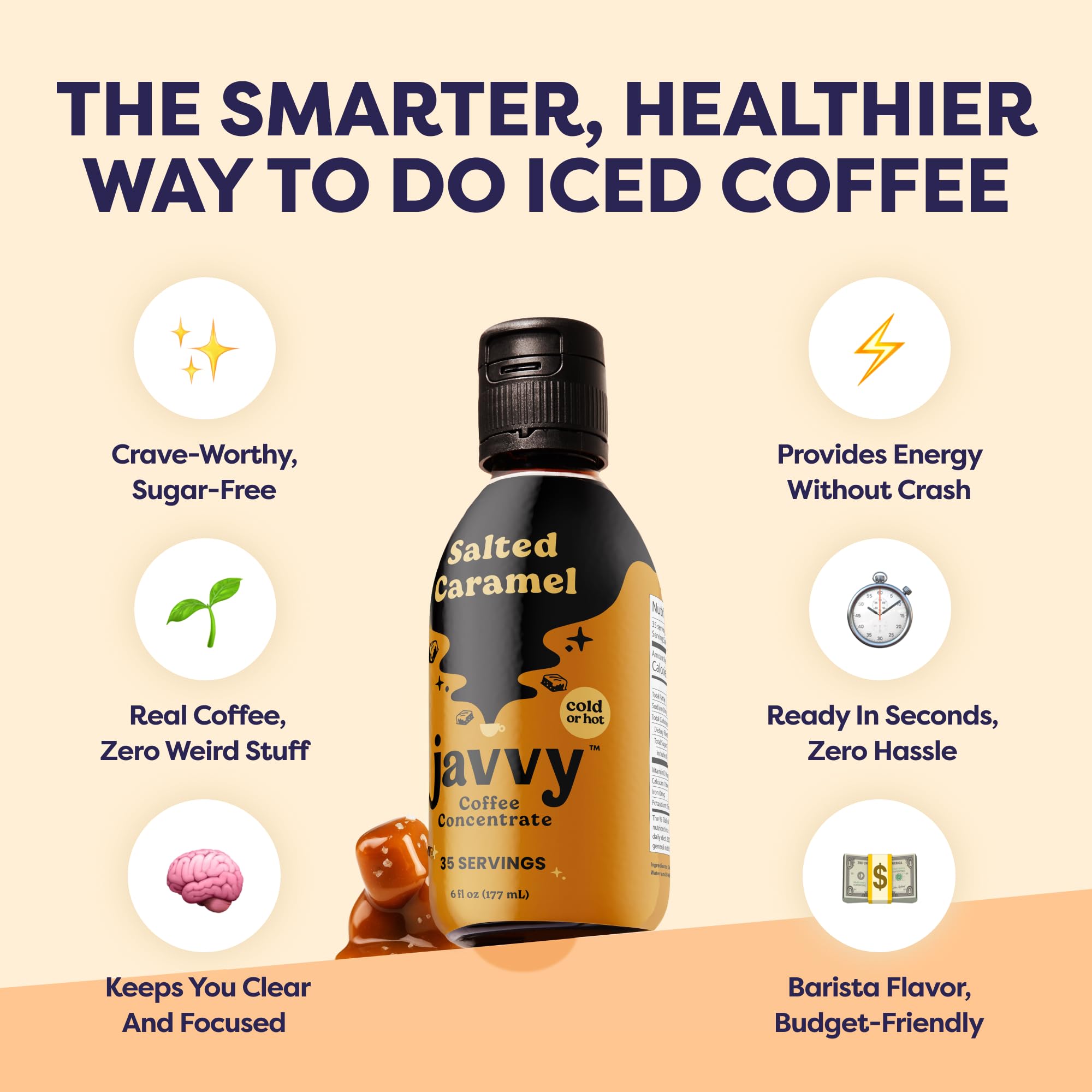 Javvy vaso de cold brew con hielo resaltando sabor refinado
