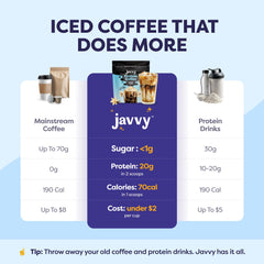 Javvy vaso cold brew con bebida proteica fría lista para beber y energizar