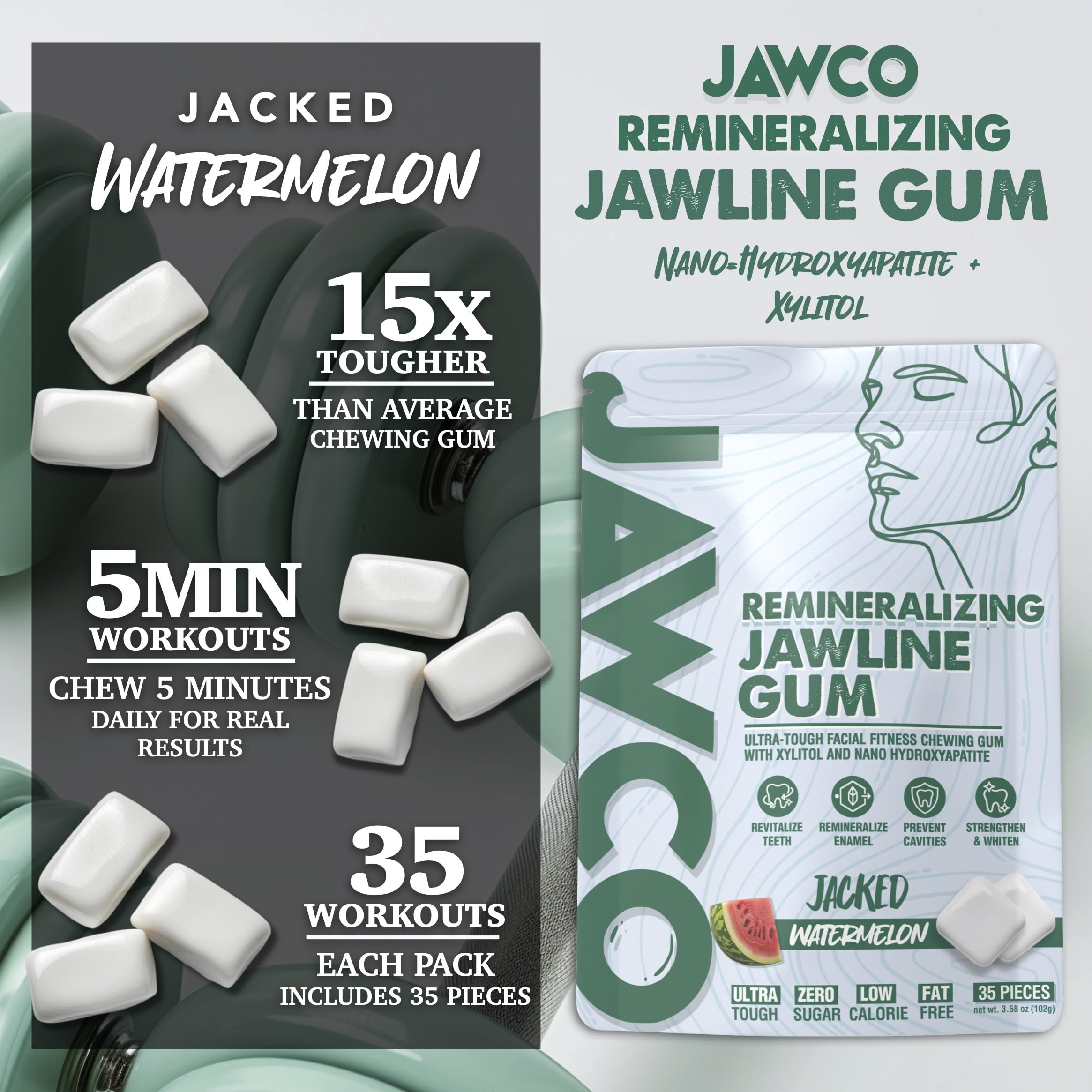 JAWCO primer plano de textura del chicle que destaca la resistencia y durabilidad