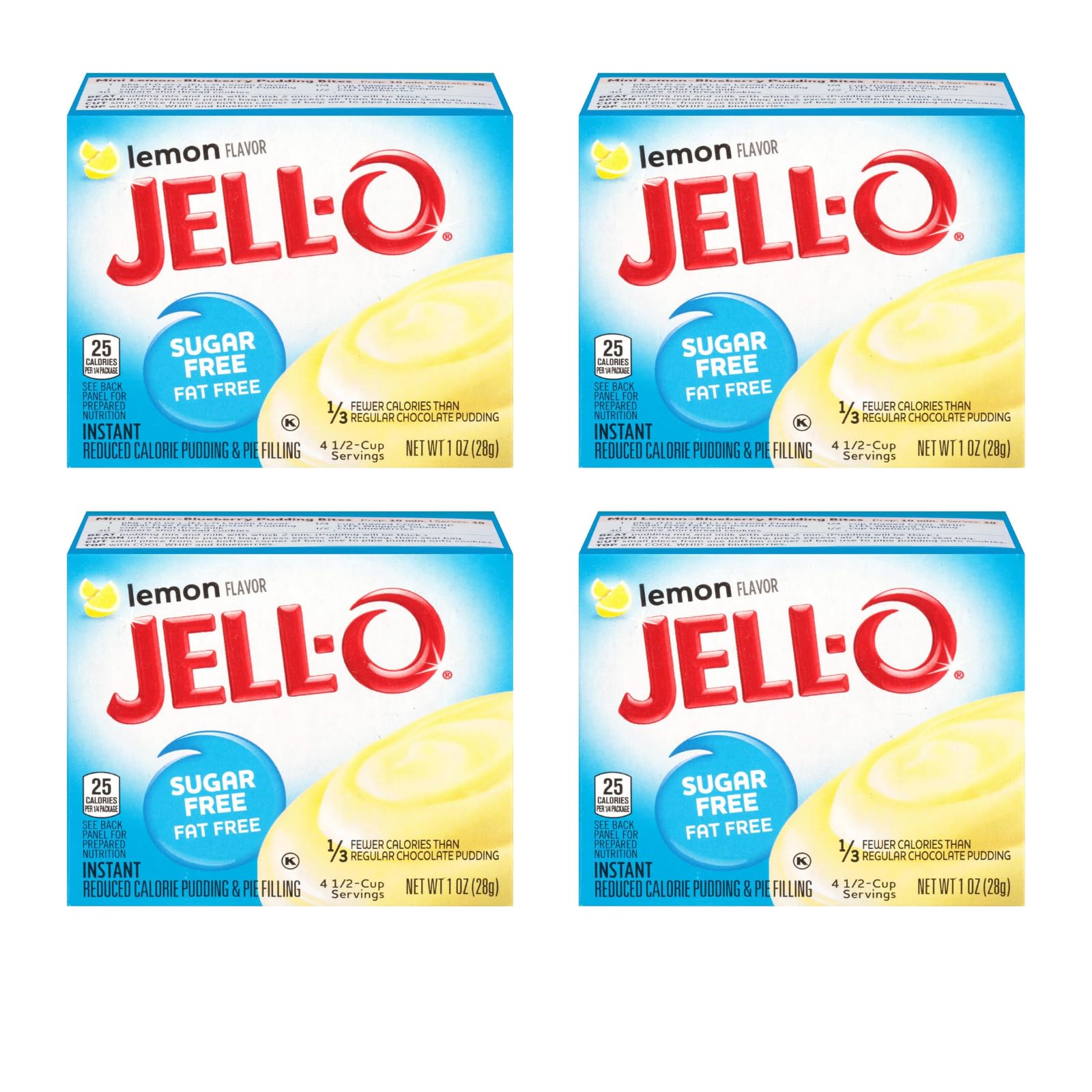 Jell-O caja frontal mostrando sabor limón y conveniencia