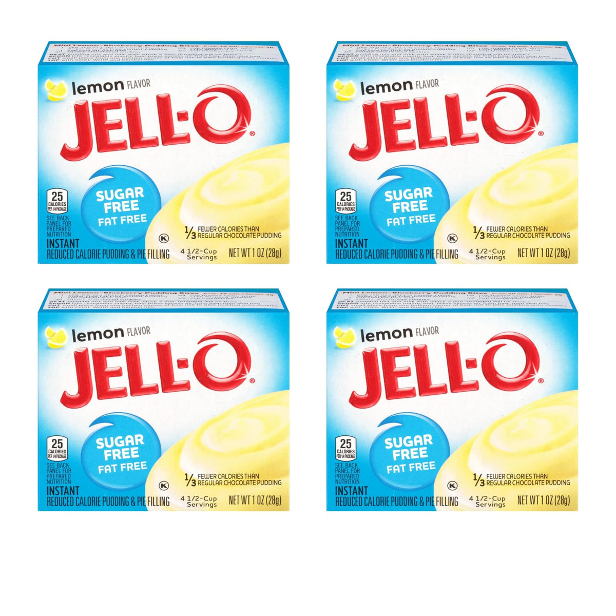 Jell-O caja frontal mostrando sabor limón y conveniencia