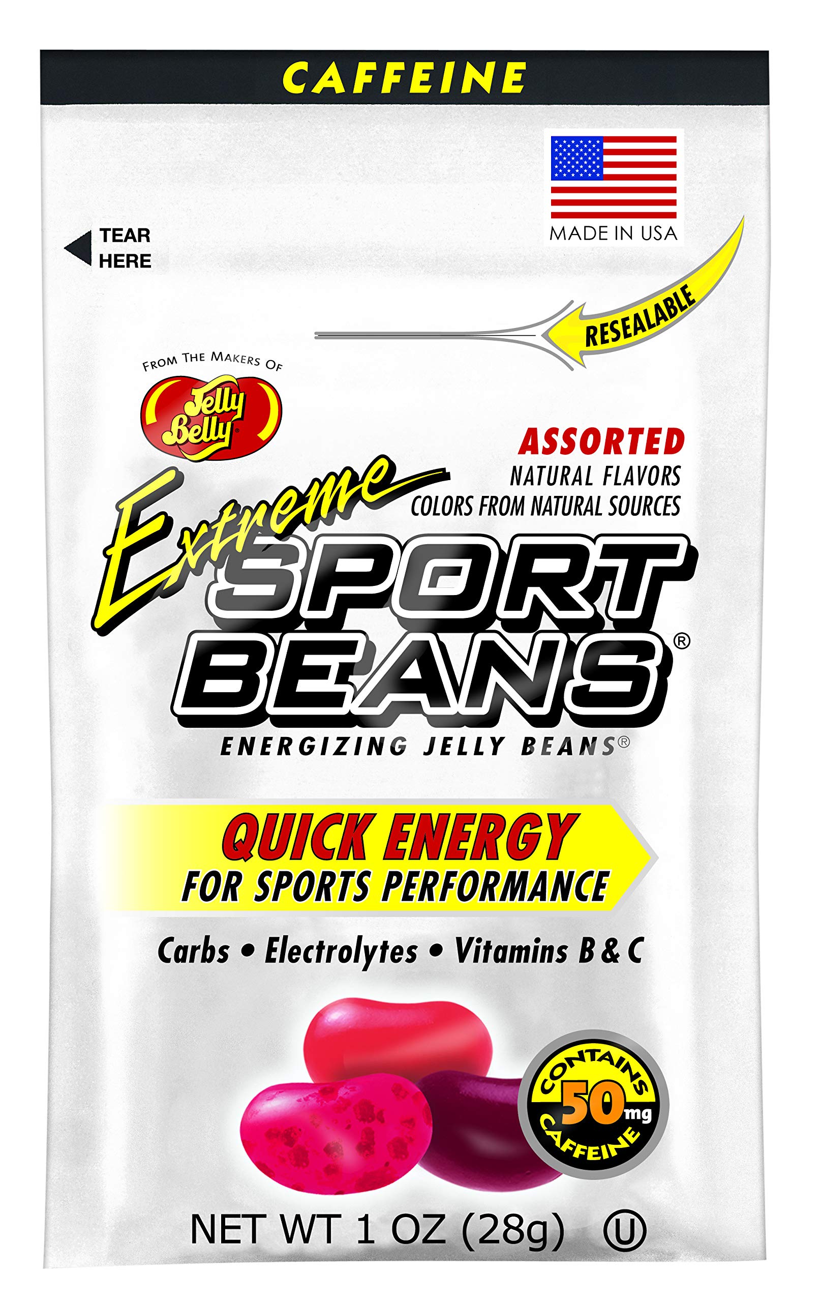 Jelly Belly paquete frontal resealable para energía rápida y transporte fácil