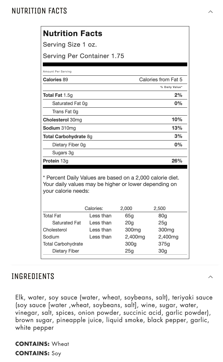 Jerky.com alce primer plano textura firme y sabor concentrado