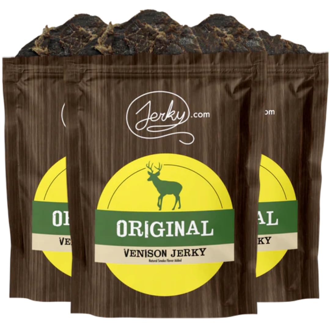 Jerky.com frente del paquete que muestra el diseño y peso, fácil transporte