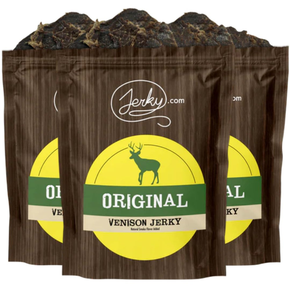 Jerky.com frente del paquete que muestra el diseño y peso, fácil transporte