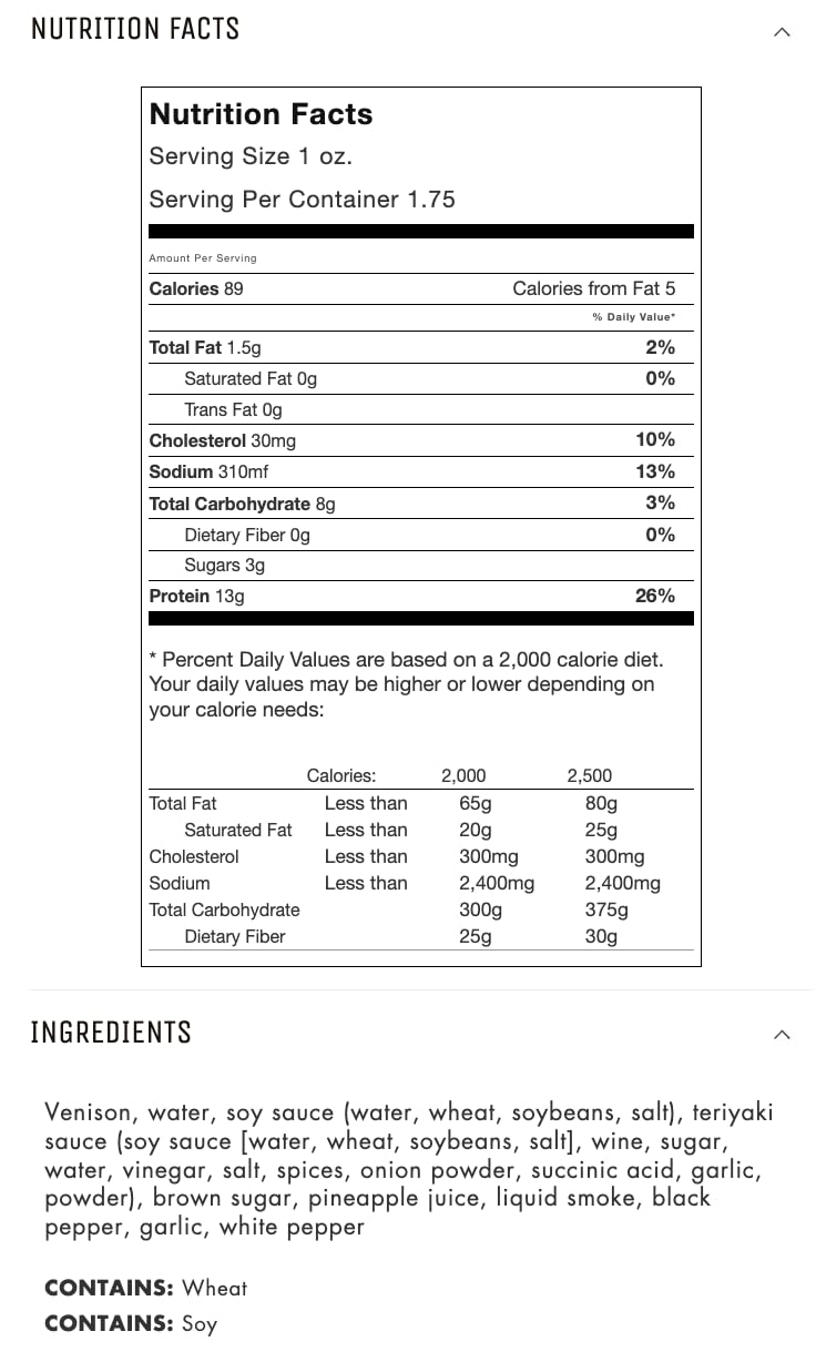 Jerky.com junto a una regla para comparar tamaño, porciones individuales prácticas