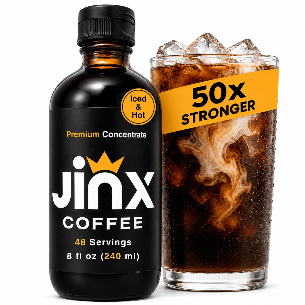 Jinx Coffee botella frontal mostrando diseño y compacto para uso rápido