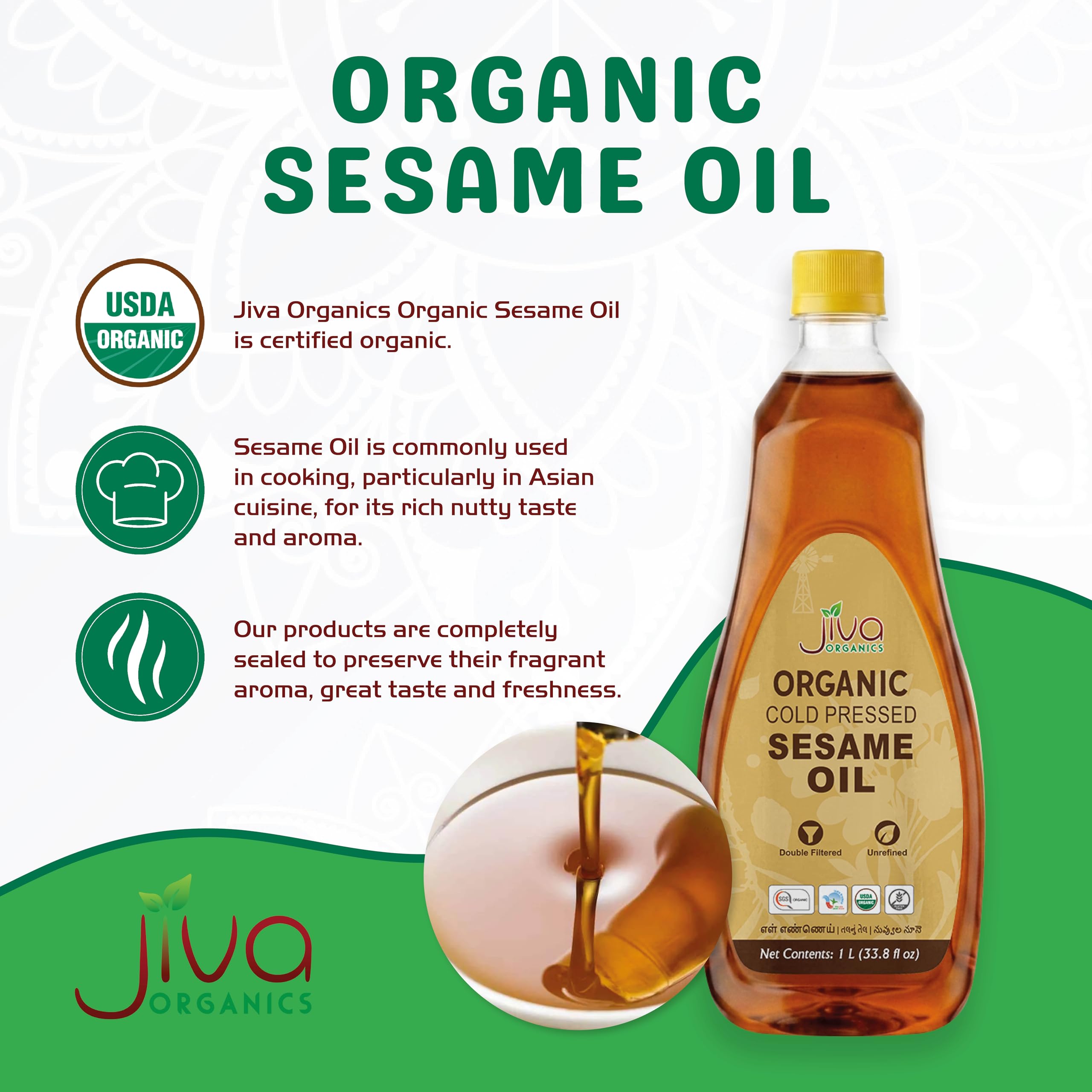 Jiva Organics botella 1 litro para comparar tamaño y rendimiento