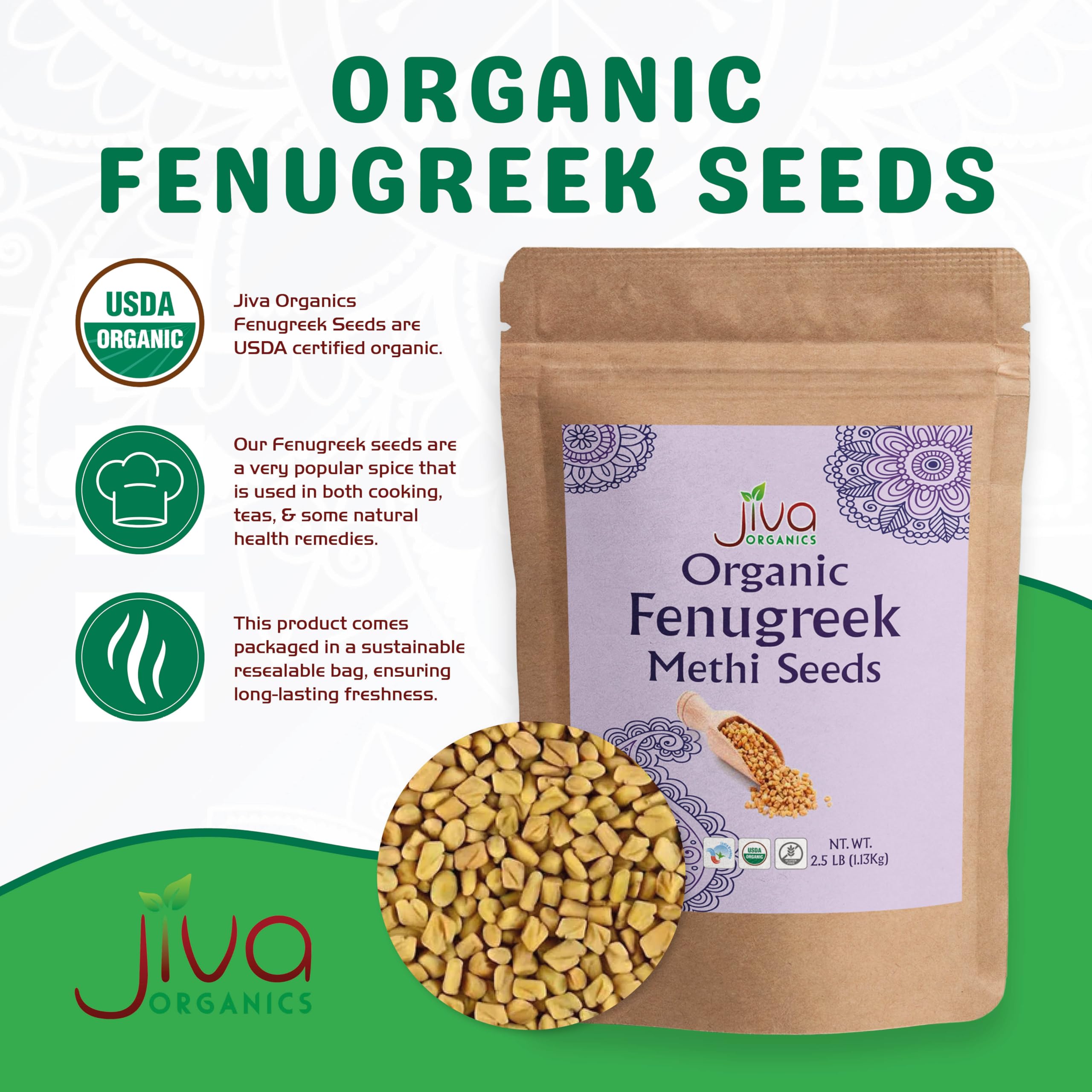 Jiva Organics primer plano de semillas y textura, calidad clara