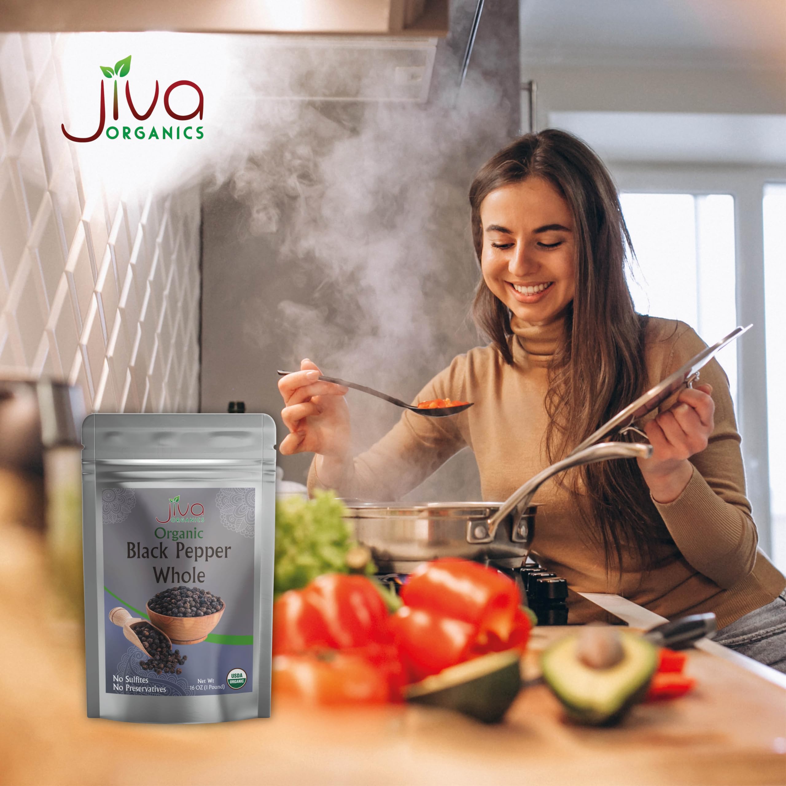 Primer plano de la textura de granos Jiva Organics resaltando su calidad AAA