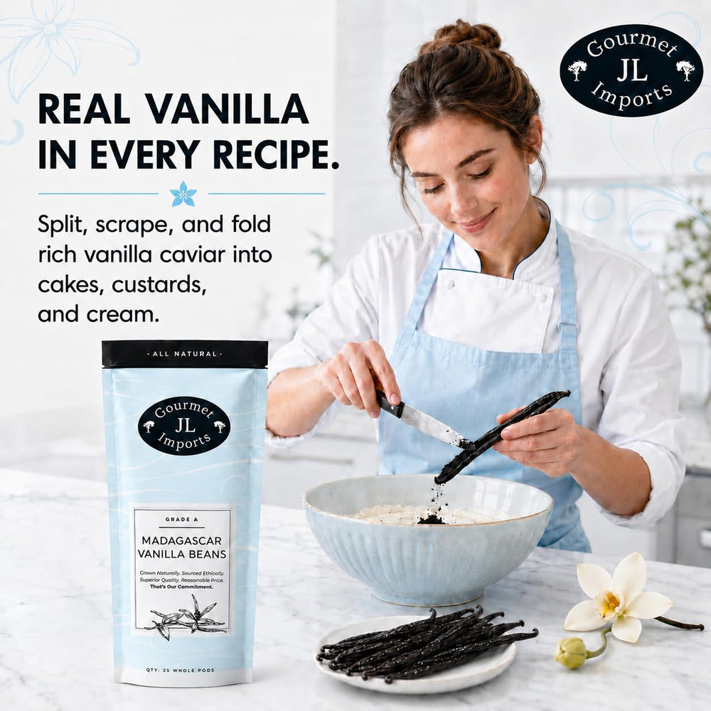 JL Gourmet Imports semillas de caviar de vainilla raspadas para sabor intenso