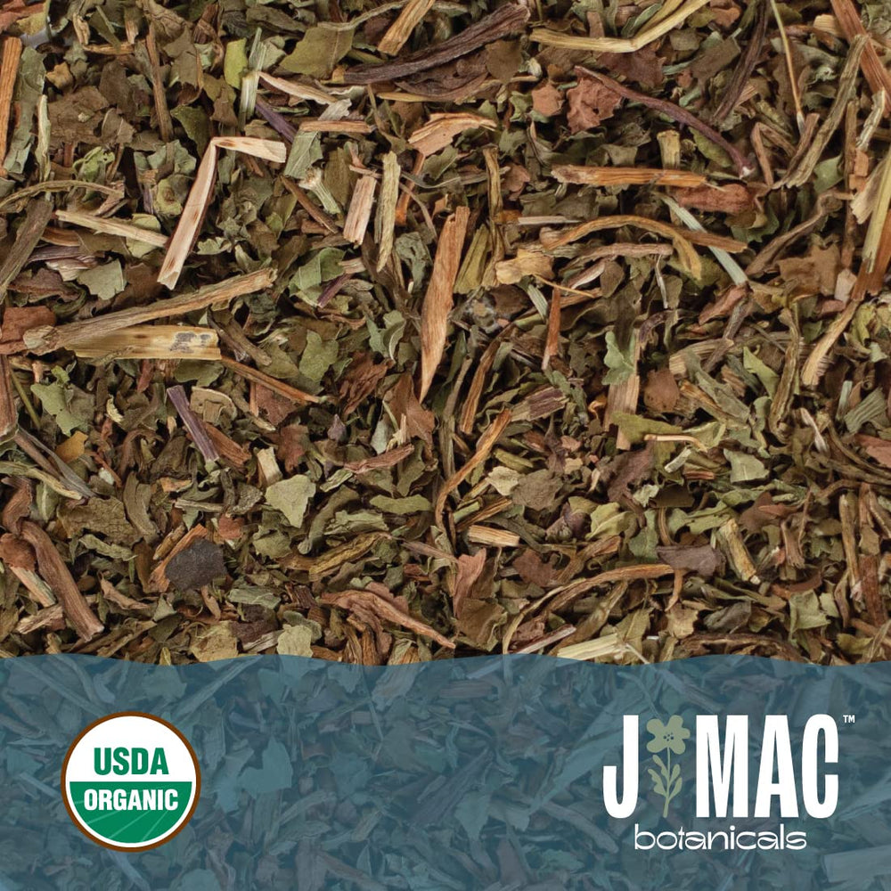J MAC BOTANICALS bolsa abierta mostrando contenido cortado y tamizado