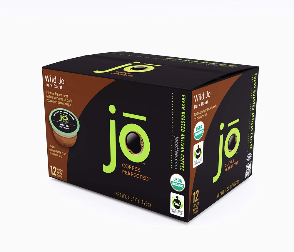 Jo Coffee detalle de cápsula TruPur destacando textura compostable y sello vegetal