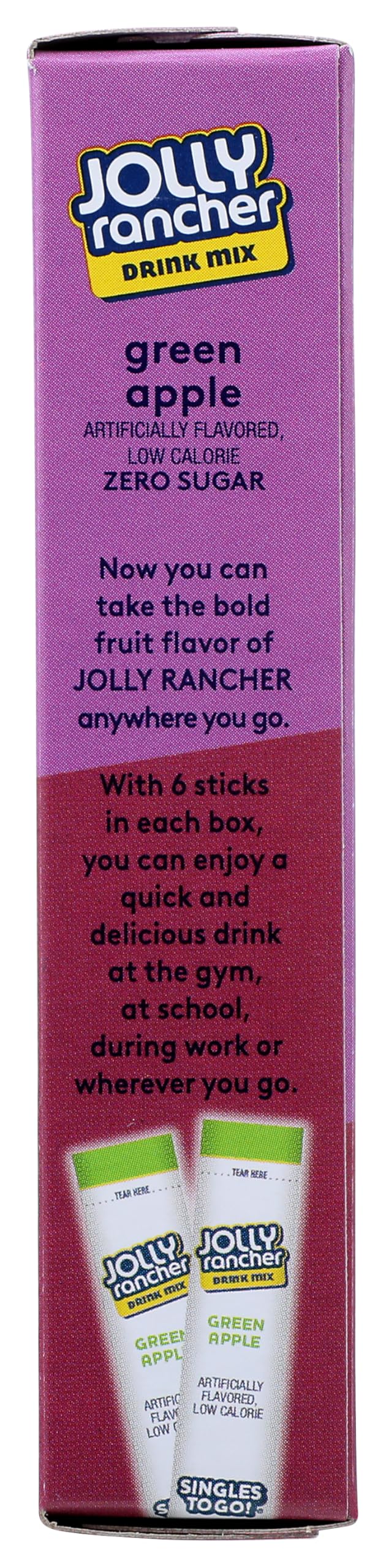 Jolly Rancher comparación de tamaño del sobre junto a una mano para escala