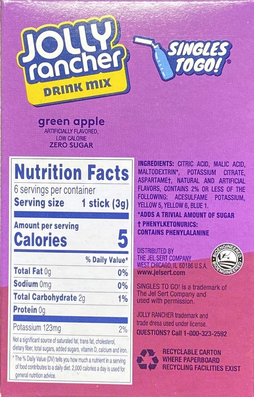 Jolly Rancher primer plano del polvo del sobre que ilustra mezcla instantánea