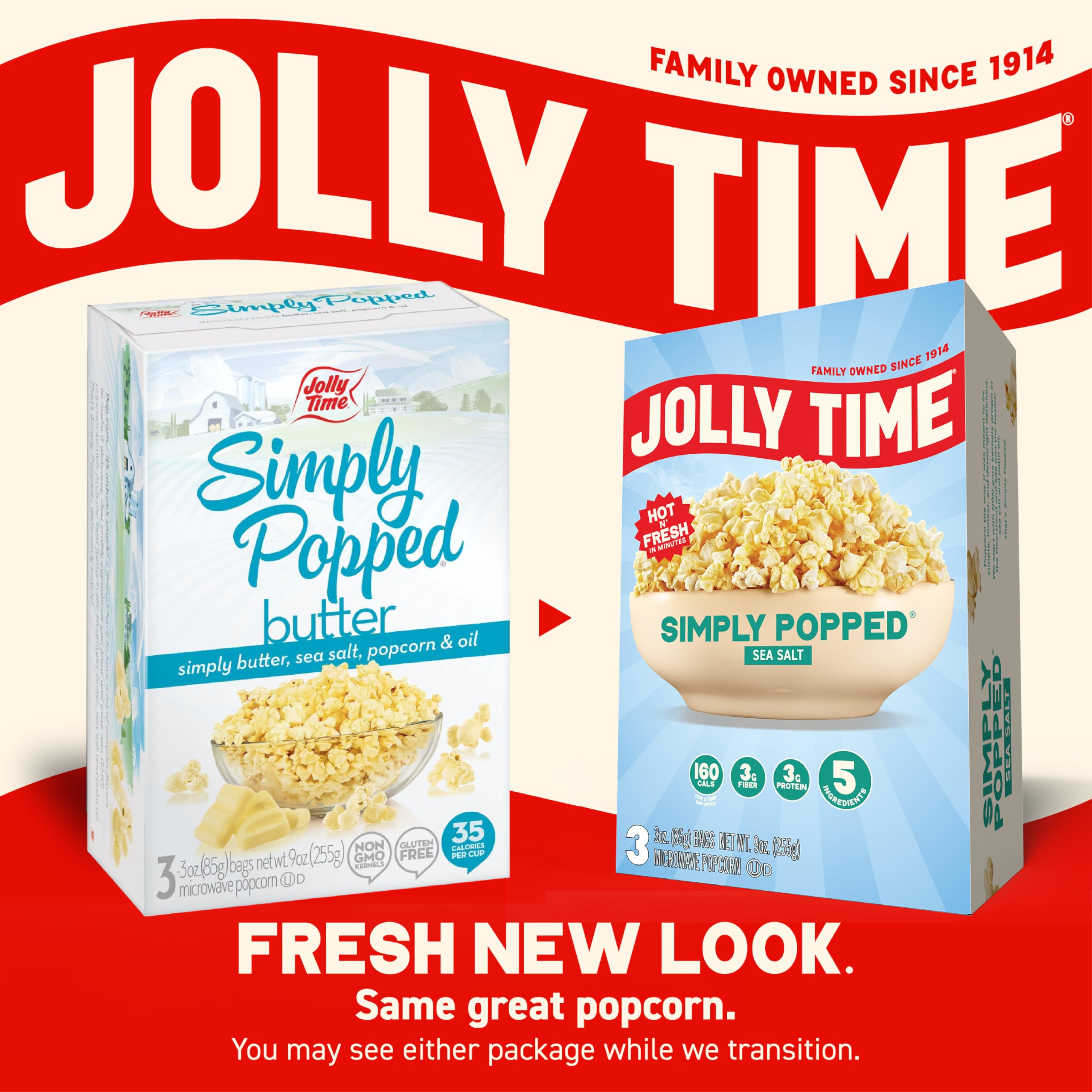 Jolly Time escena familiar disfrutando palomitas como snack compartido
