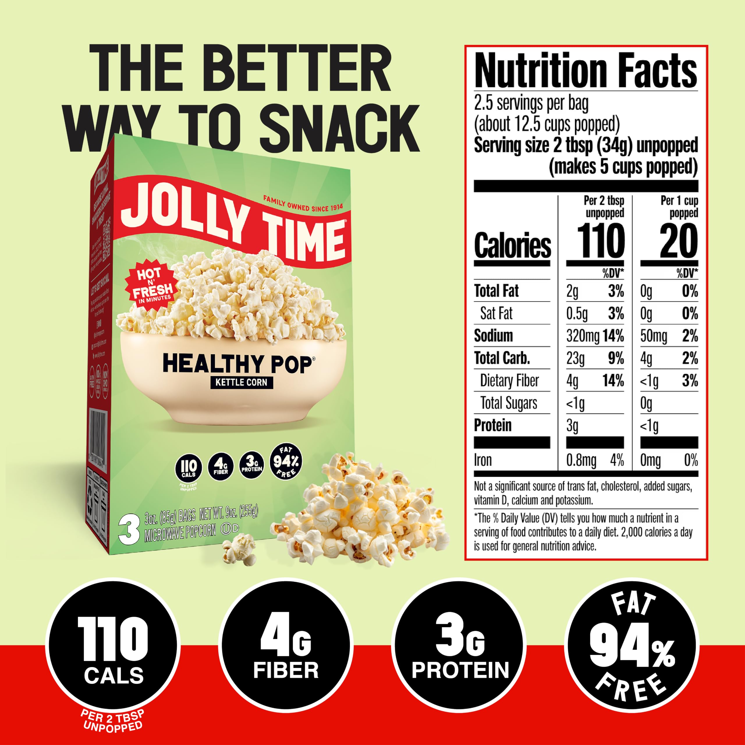Jolly Time bolsa individual de 3 oz enfocada en porción práctica y listo para microondas