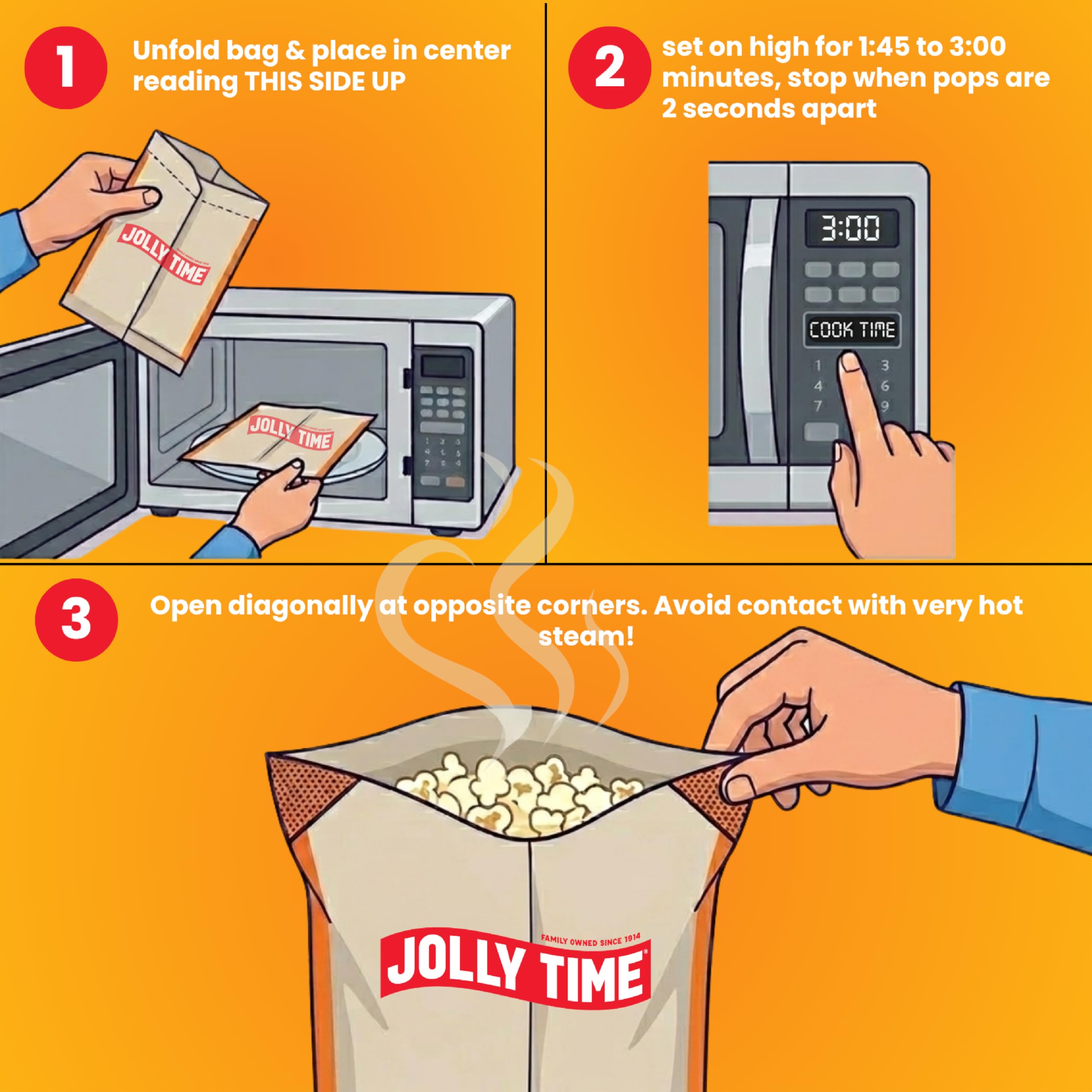 Jolly Time etiqueta nutricional en primer plano destacando calorías y fibra