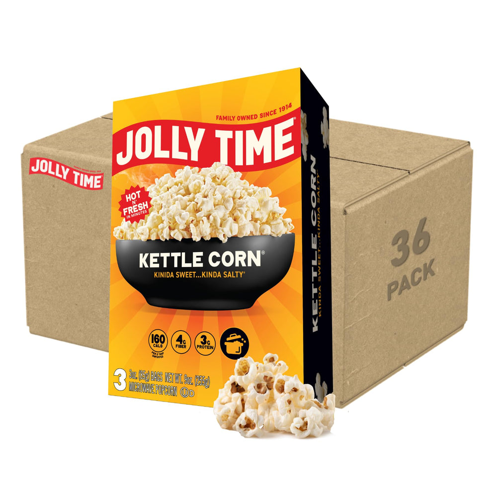 Jolly Time empaque frontal mostrando bolsas individuales y sabor, conveniencia inmediata
