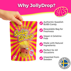 JollyDrop mezcla Bubs en mano para mostrar tamaño y porción conveniente