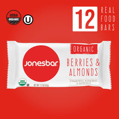 jonesbar almendras y fresas frescas destacando ingredientes orgánicos