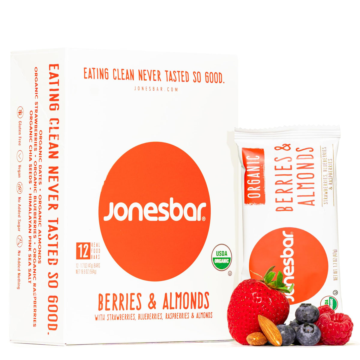 jonesbar frontal del paquete de 12 barras mostrando marca y variedad