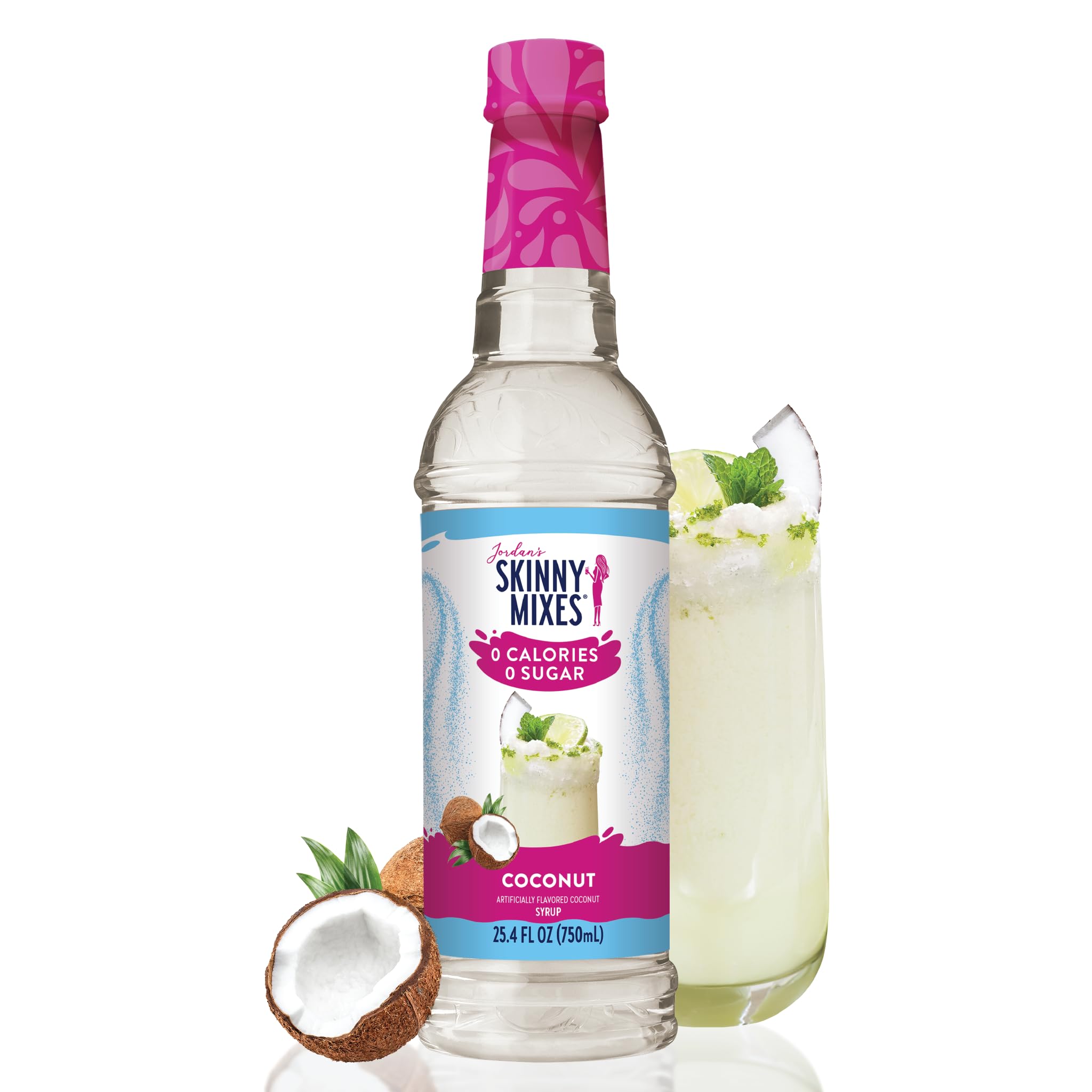 Jordan's Skinny Mixes botella frontal de coco, sabor tropical listo para bebidas