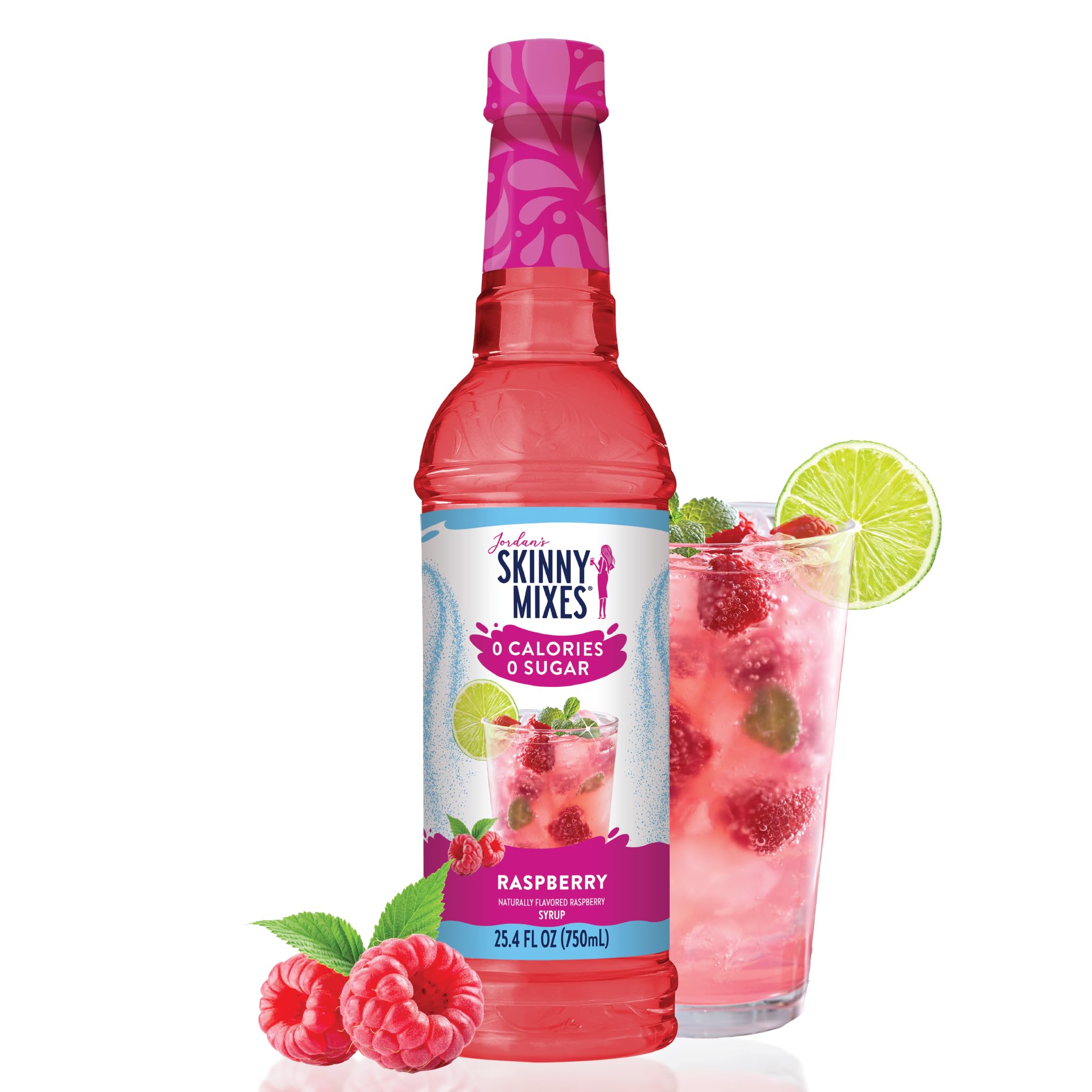 Jordan's Skinny Mixes frambuesa botella abierta lista para dosificar facilidad
