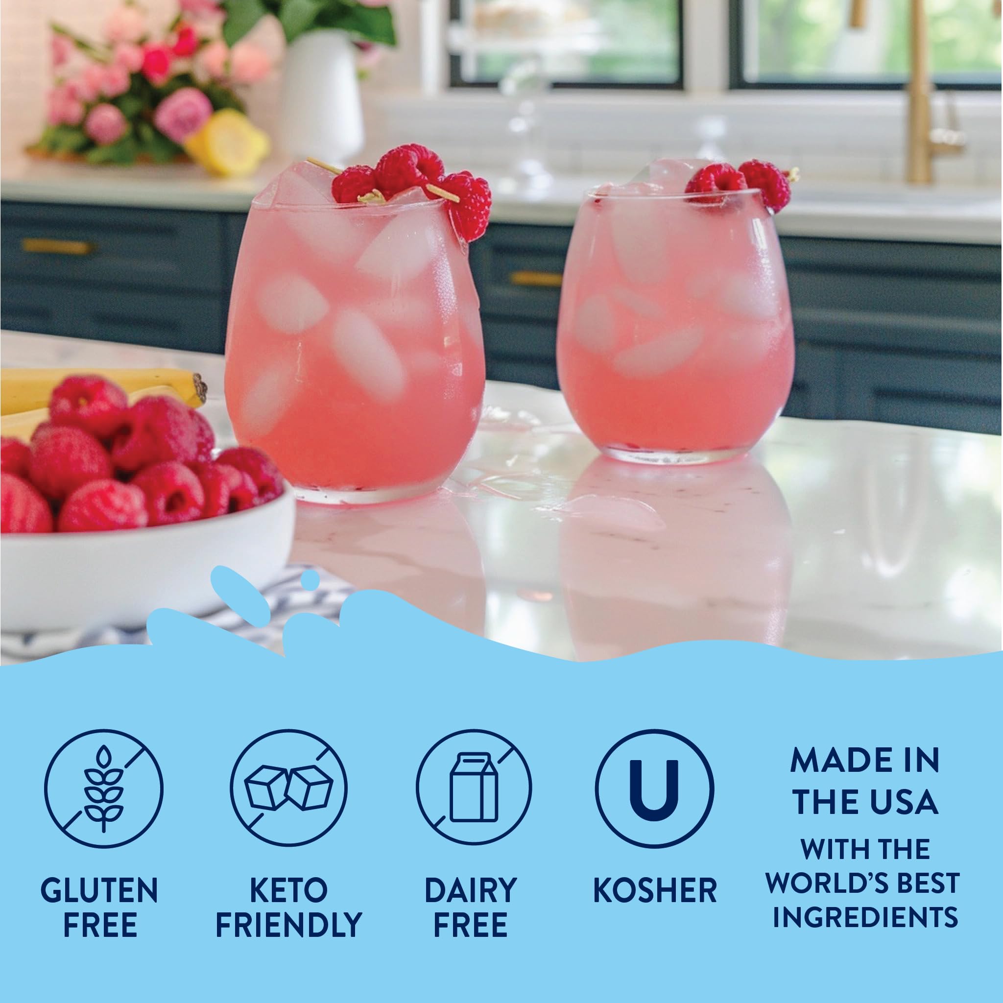 Jordan's Skinny Mixes frambuesa etiqueta con certificados keto y kosher confianza