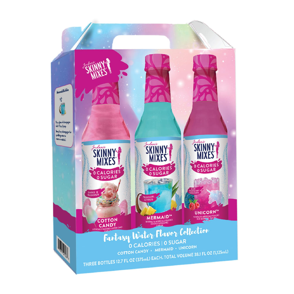 Jordan's Skinny Mixes botella frontal mostrando sabores y tamaño útil