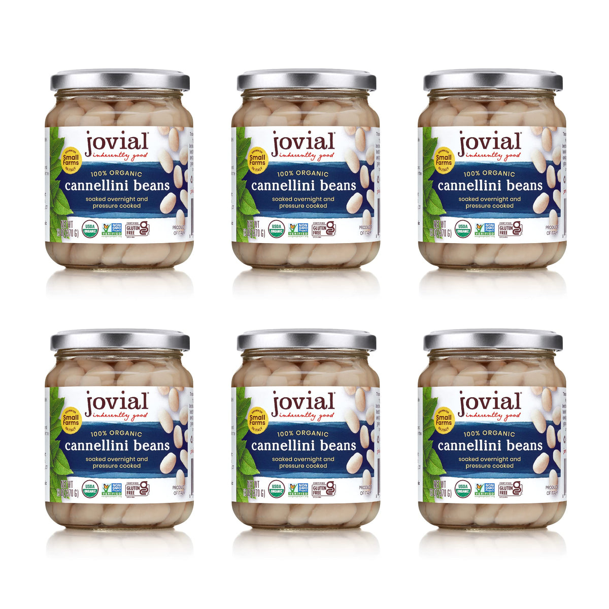 Jovial frasco frontal cannellini muestra etiqueta y vidrio, conveniencia y origen