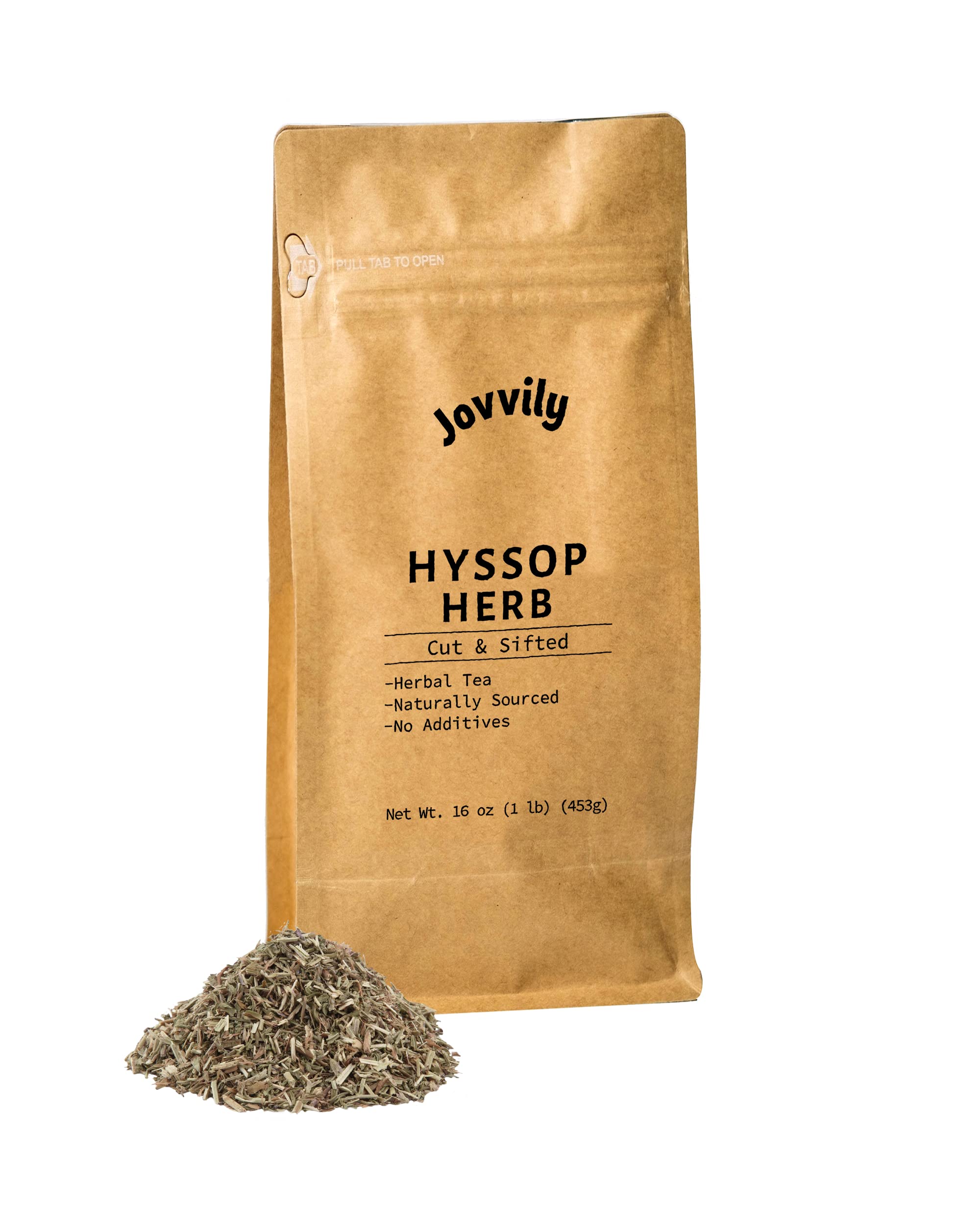 Jovvily hissopo frente del empaque muestra bolsa resellable y claridad del producto