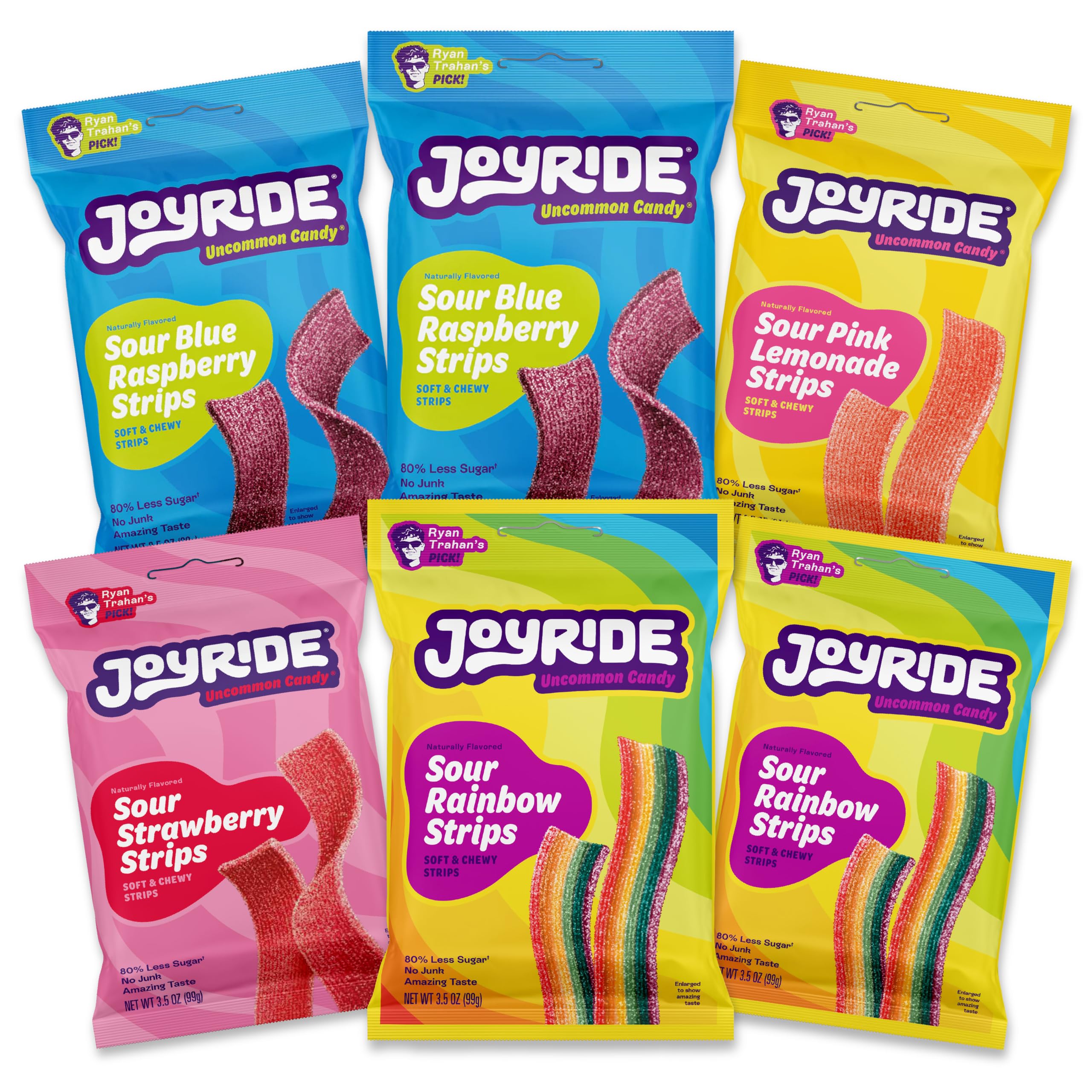JOYRIDE paquete frontal mostrando seis bolsas, ventaja de variedad y conveniencia