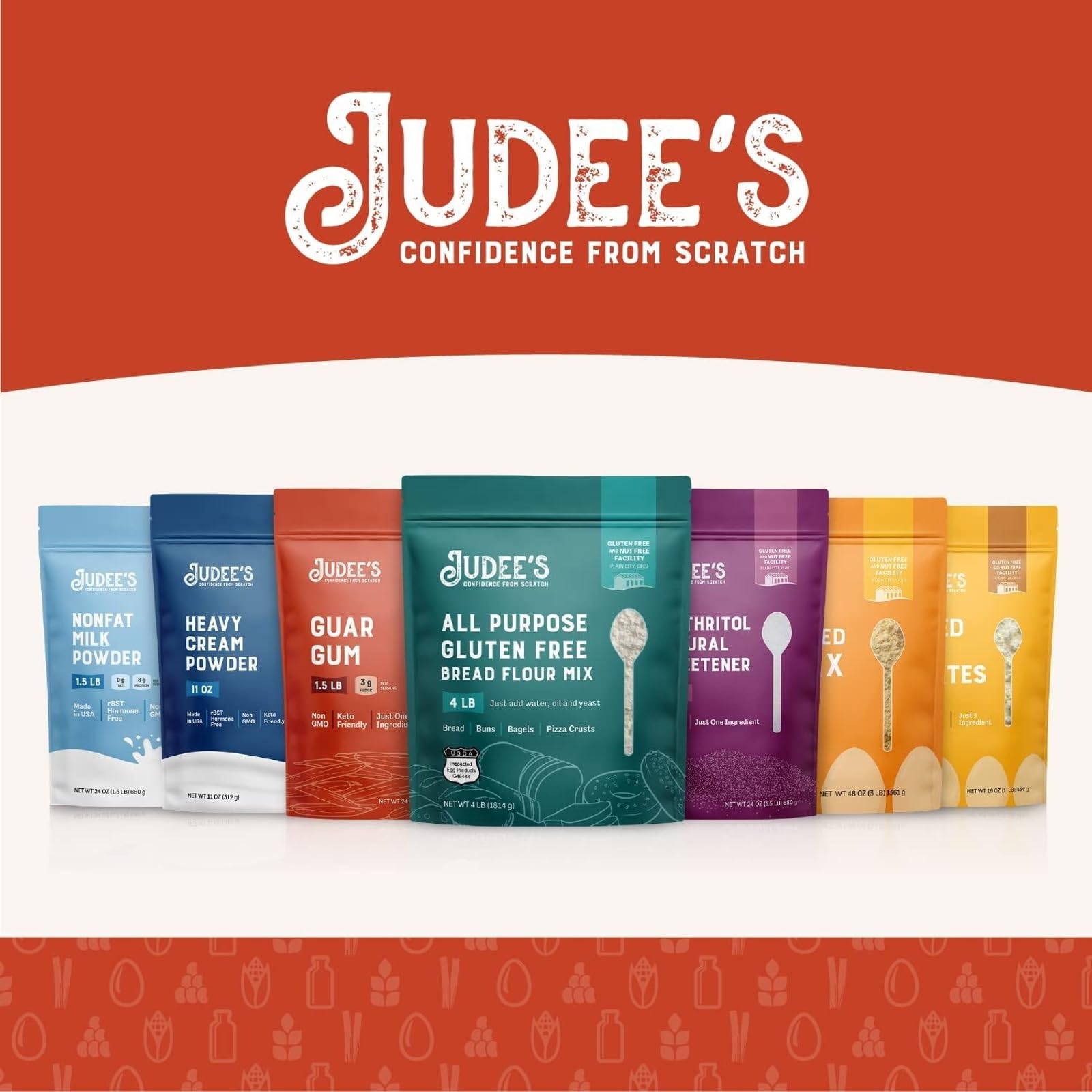 Judee's Gluten Free ingredientes de cocina alrededor para uso versátil en recetas