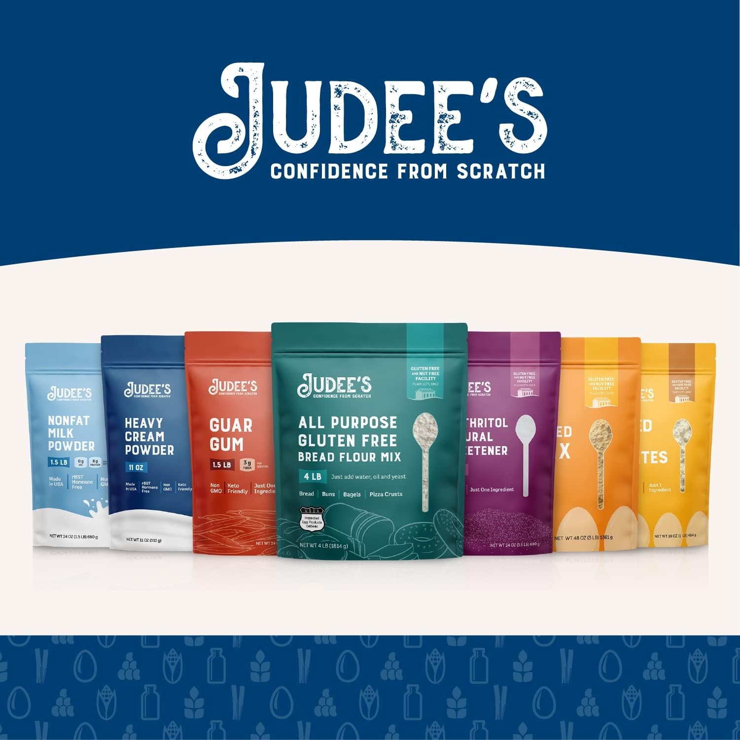 Judee's Gluten Free etiqueta nutricional con información de proteína y calcio