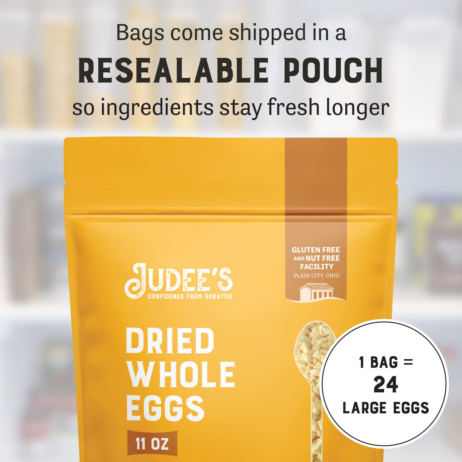 Judee's huevo rehidratado en tazón listo para cocinar con buena textura