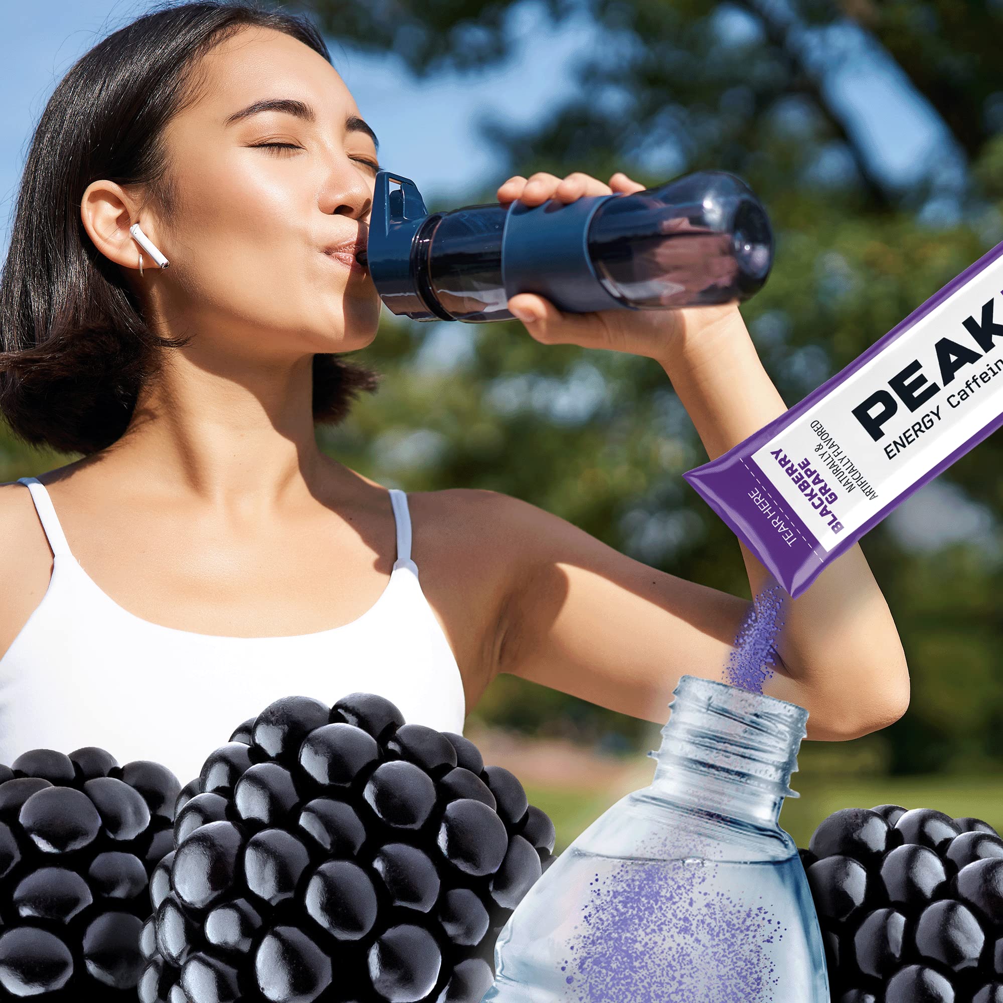 Juicy Mixes PeakH2O etiqueta nutricional en primer plano mostrando electrolitos y vitaminas B