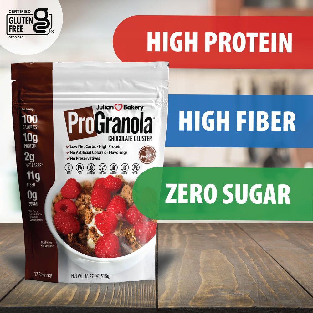 Julian Bakery granola textura crujiente en primer plano aporta saciedad