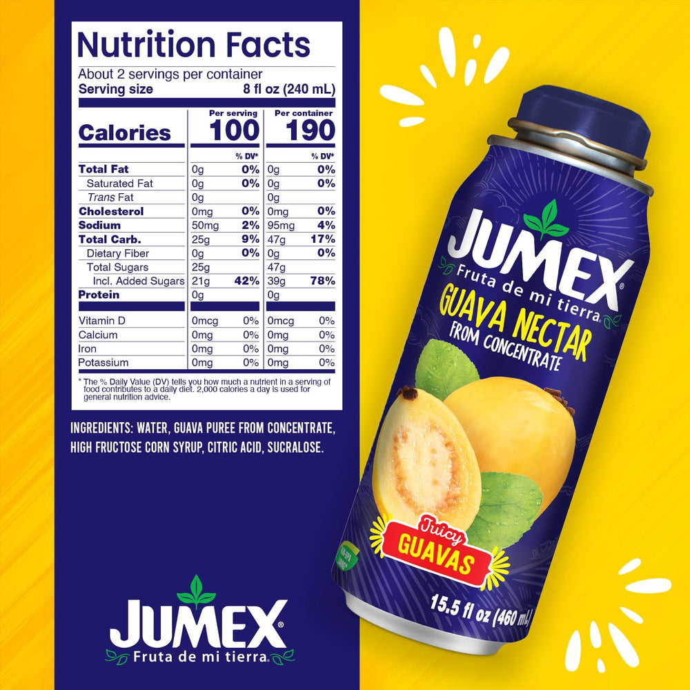 Jumex detalle de pulpa de guayaba en superficie, textura rica y natural