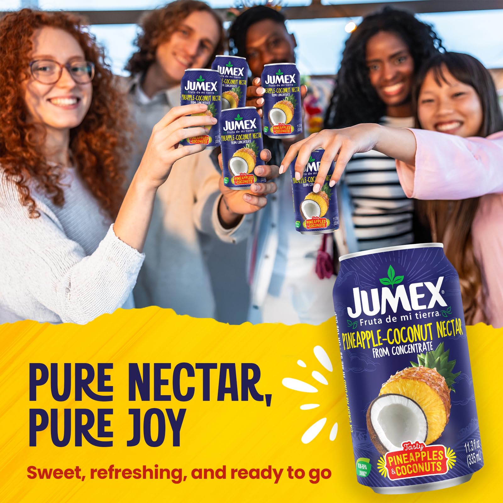 Jumex lata en mano para comparar escala y facilidad de transporte