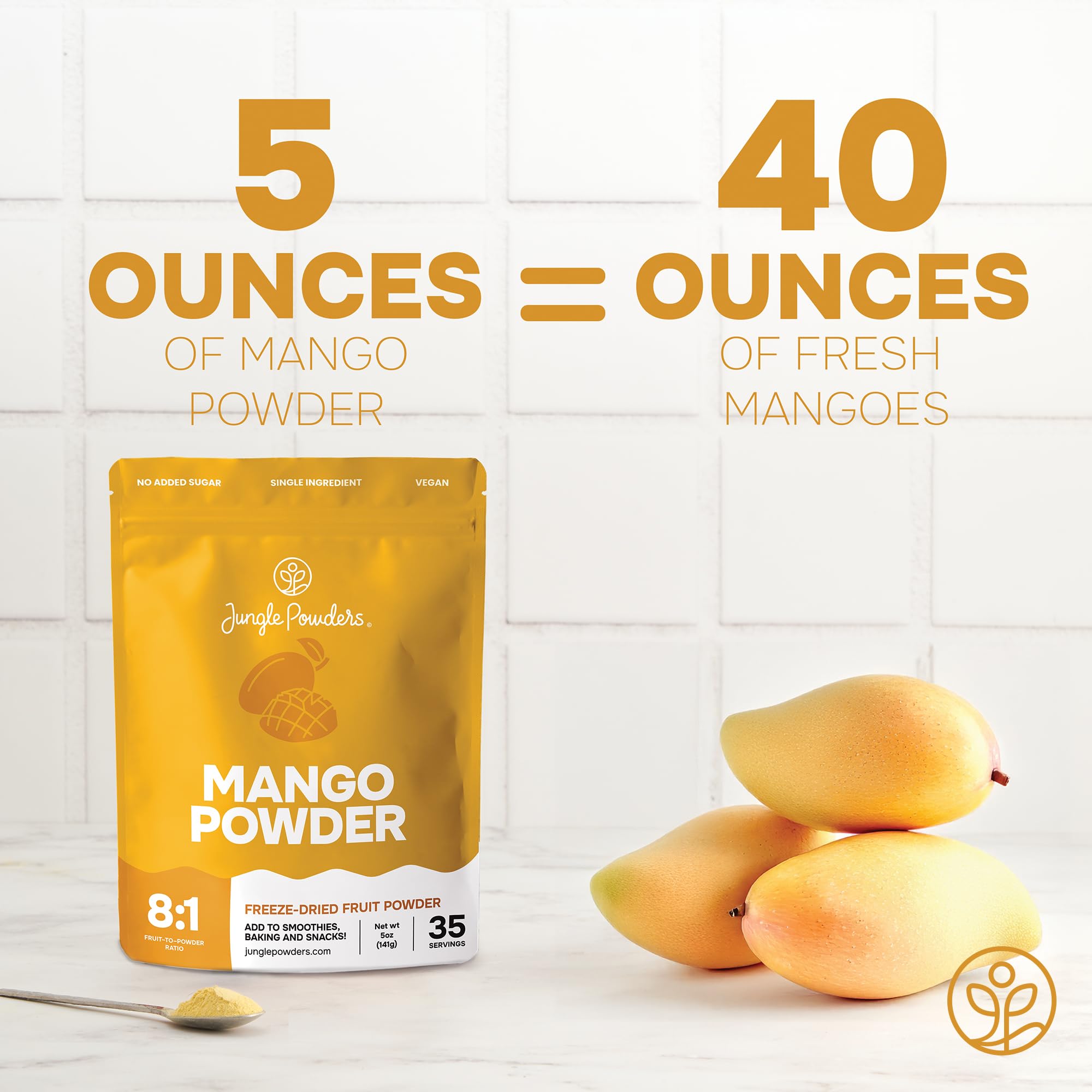 Etiqueta del paquete Jungle Powders con información del producto y sin aditivos