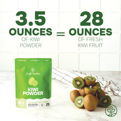 Jungle Powders cucharada de polvo de kiwi en mano, dosificación fácil
