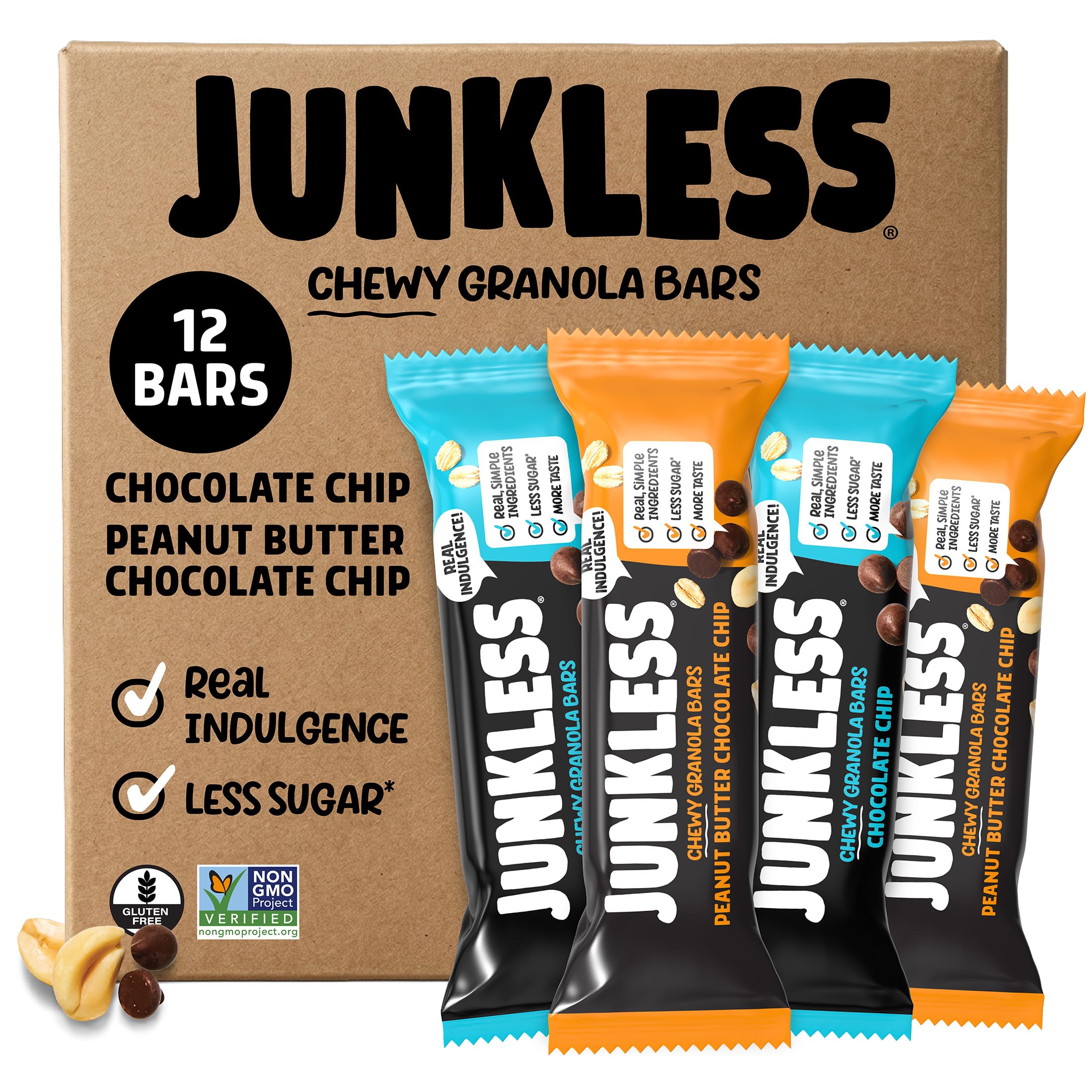 Junkless frente del empaque mostrando variedad y beneficios nutricionales